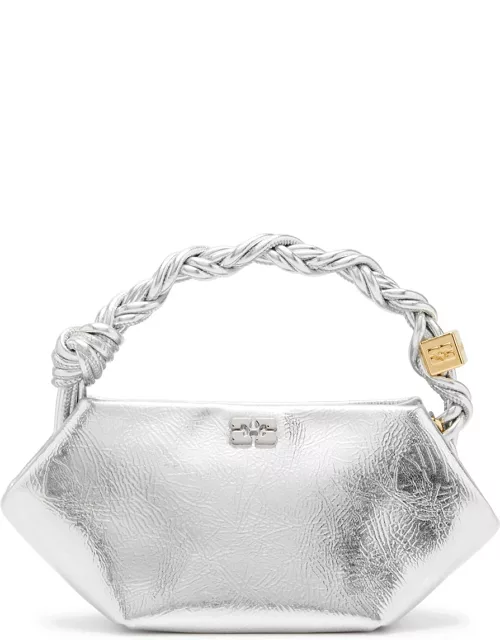 Ganni Bou Mini Metallic Leather top Handle bag - Silver