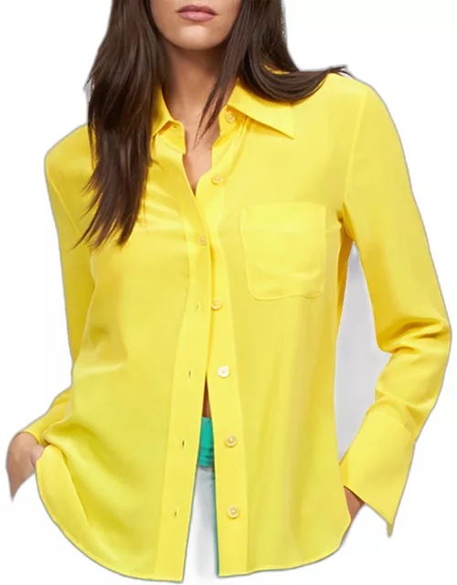 Quinne Spread-Collar Button-Down Silk Shirt