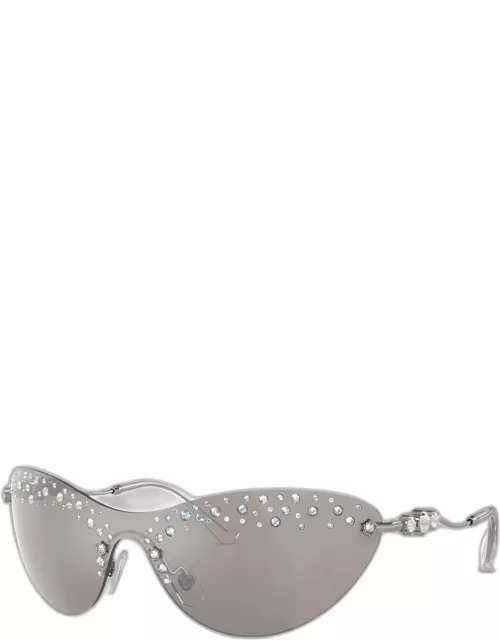 Constella Crystal Embellished Metal Shield Cat-Eye Sunglasse