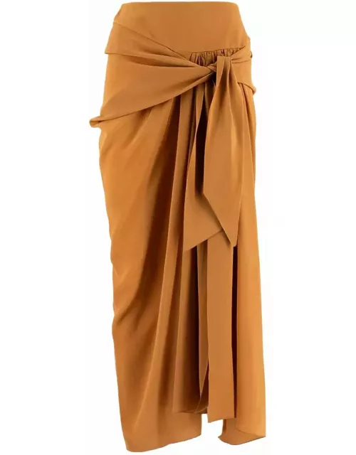 Ermanno Scervino Brown Silk Sarong Skirt