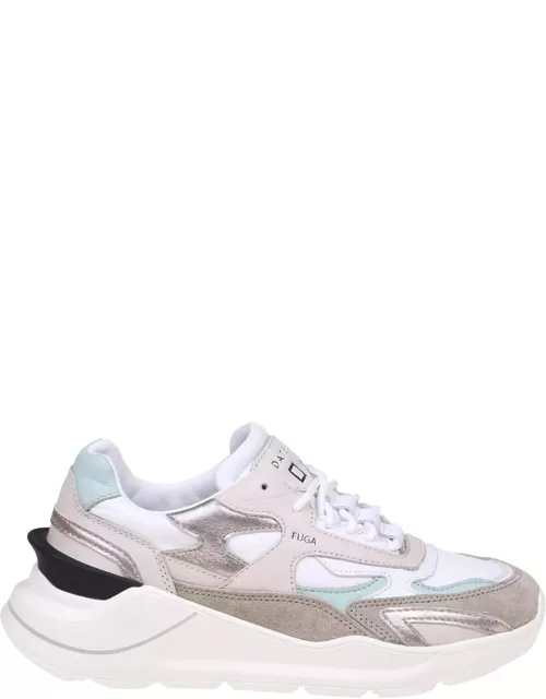 D.A.T.E. Fuga Sneakers In White/ Cream Leather And Suede