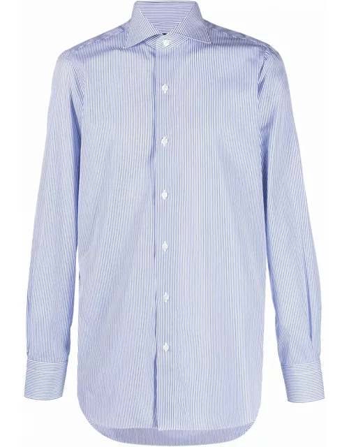Finamore Royal Blue And White Cotton Shirt