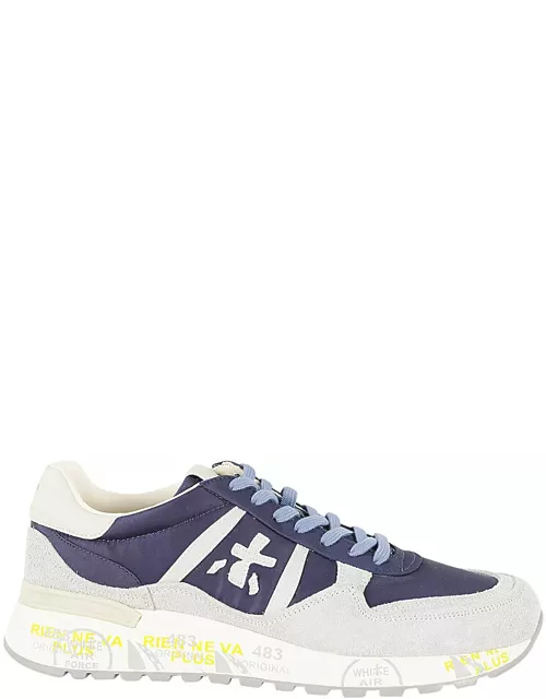 Premiata Landeck Sneakers In Blue Suede And Fabric