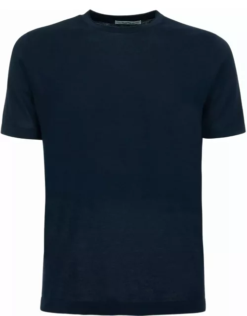 Kangra Blue Cotton Ribbed T-shirt