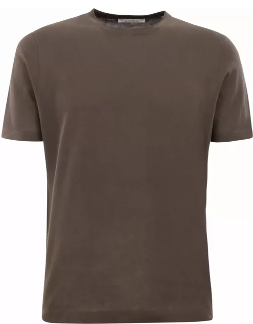 Kangra Brown Cotton Ribbed T-shirt