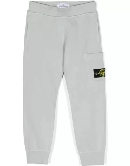 Stone Island Pearl Grey Joggers With Logo Patch