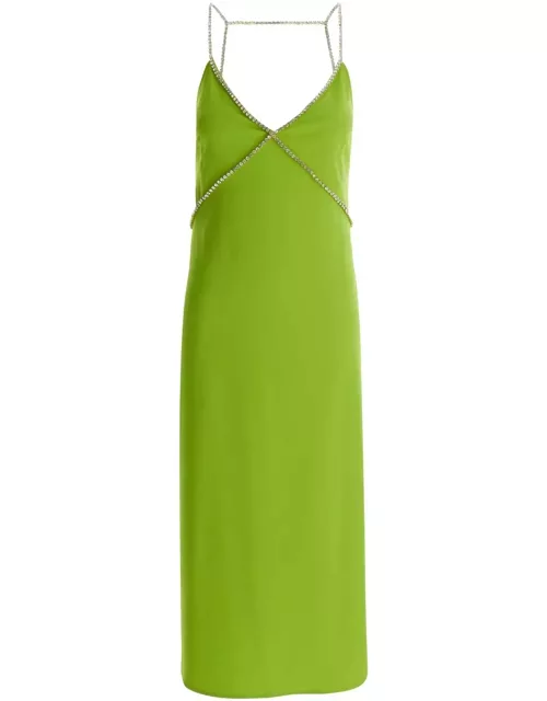 Avocado Green Midi Dress With Rhinestone Straps In Crepe Fabric Woman Liu-Jo