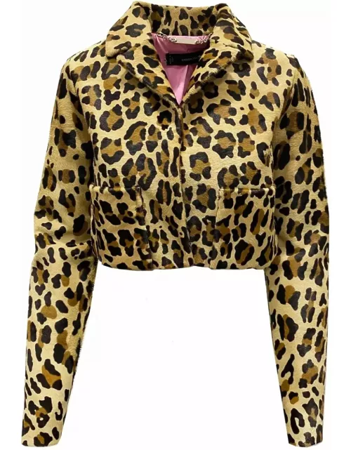 Dsquared2 Leopard Calf Hair Cropped Jacket