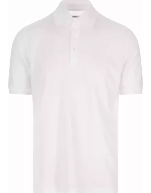 Fedeli White Cotton Pique Polo Shirt