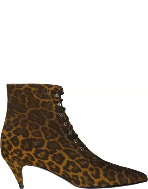 Saint Laurent Kiki Lace-up Leopard-print Ankle Boot
