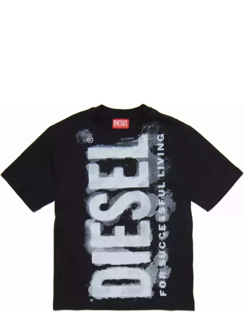 Tjuste16 Over T-shirt Diesel Crew-neck Jersey T-shirt With Watercolor Effect Logo