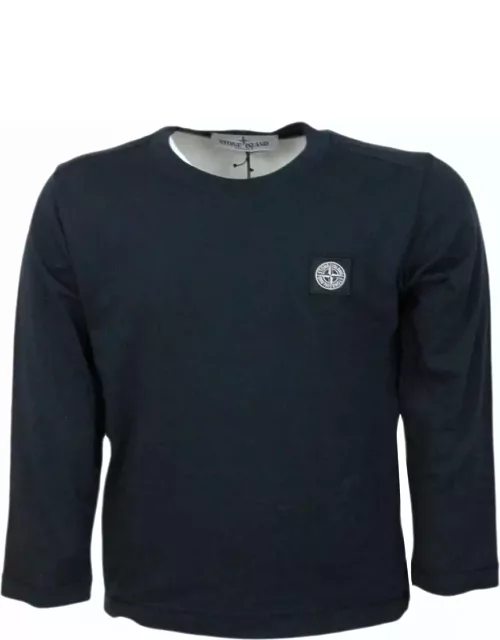 Stone Island 100% Cotton Long Sleeve Crew Neck T-shirt With Logo On The Chest