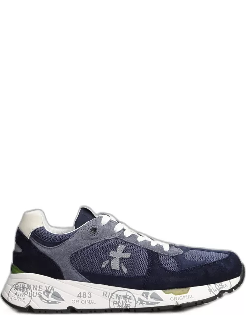 Premiata Mase Sneakers In Blue Suede And Fabric