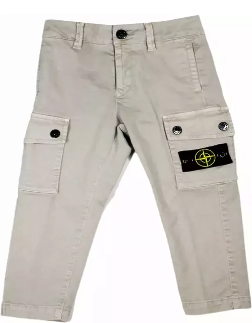 Stone Island Cargo Trousers With Leg Pockets In Stretch Cotton With Badge On The Left Pocket