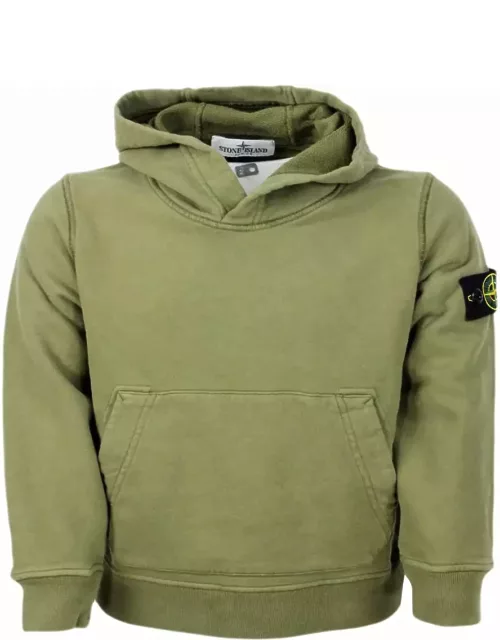 Stone Island Rocky Hooded Sweatshirt With Long Sleeves In Stretch Cotton With Badge On The Left Sleeve