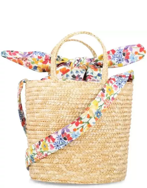 Il Gufo Liberty Fabric Cotton And Natural Straw Bucket Bag
