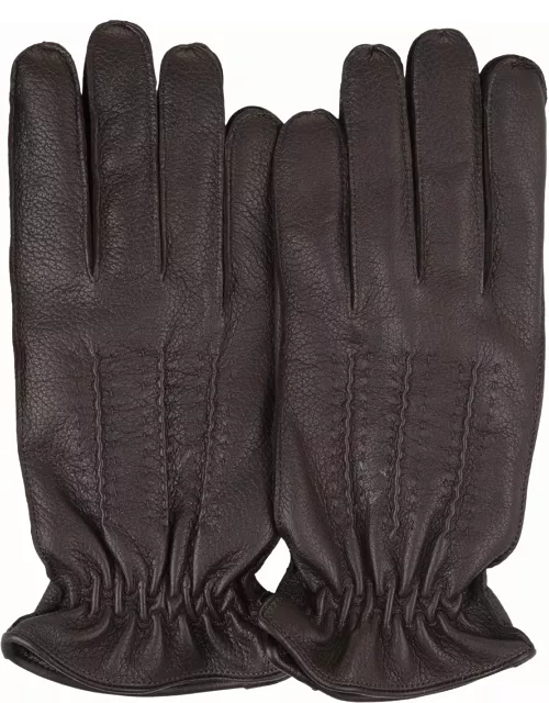 Orciani Drummed Gloves In Dark Brown Leather