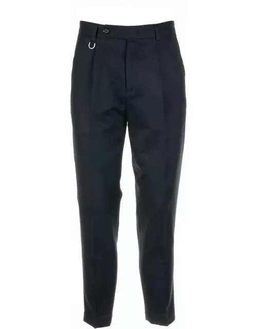 Paolo Pecora Blue Trousers In Cotton And Linen Blend
