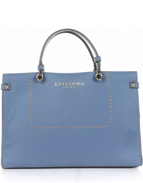 Ermanno Firenze Petra Small Light Blue Leather Handmade Tote Bag