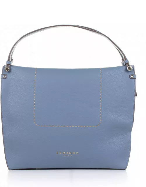 Ermanno Scervino Petra Light Blue Leather Shopping Bag