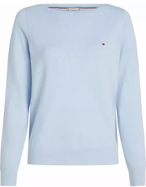 Tommy Hilfiger Light Blue Crew-neck Sweater With Mini Logo
