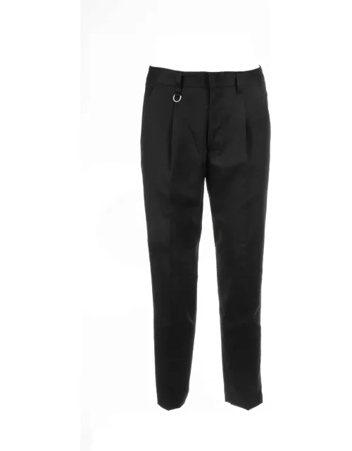 Paolo Pecora Black Trousers In Cotton And Linen Blend