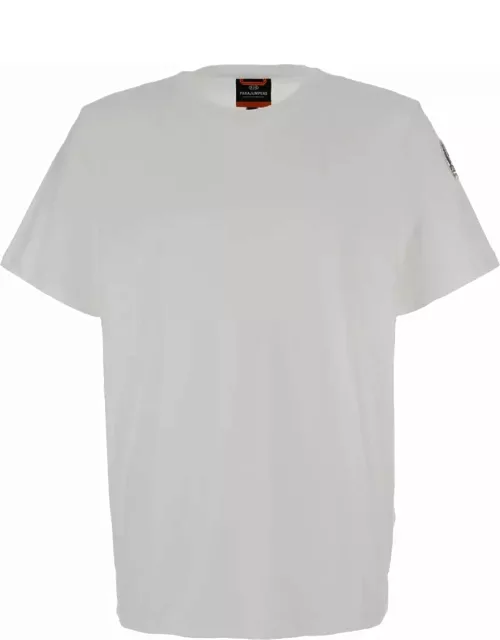 Parajumpers White T-shirt With Logo Patch On Sleeve In Cotton Man