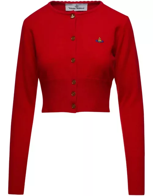 Vivienne Westwood Red Cardigan With Signature Embroidered Orb Logo In Cotton Woman
