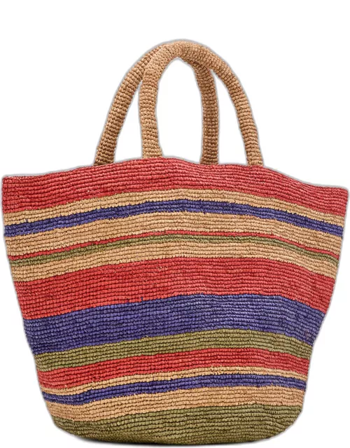 Manebi Striped Raffia Tote Bag