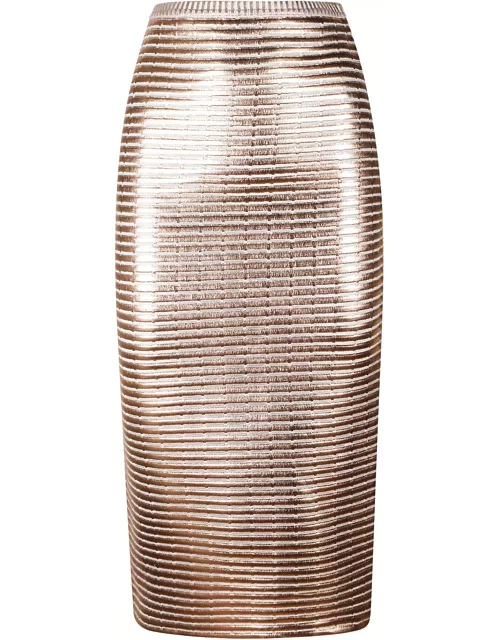 Genny Elastic Waist Stripe Patterned Shiny Skirt