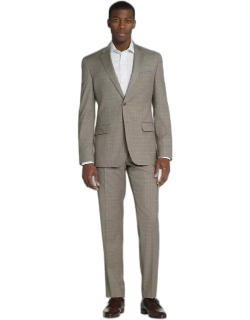 JoS. A. Bank Men's Tailored Fit Windowpane Suit, Tan, 44 Regular