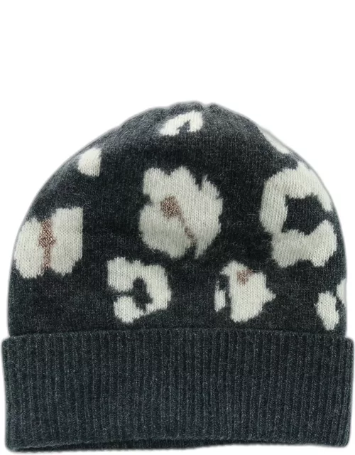 Leopard Jacquard Beanie Hat with Metallic Detai