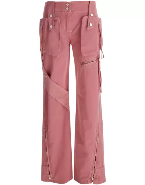 Blumarine Pink Cargo Trousers With Satin Inserts In Cotton Woman