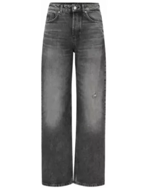 Relaxed-fit jeans in gray distressed denim- Dark Grey Women's Jean