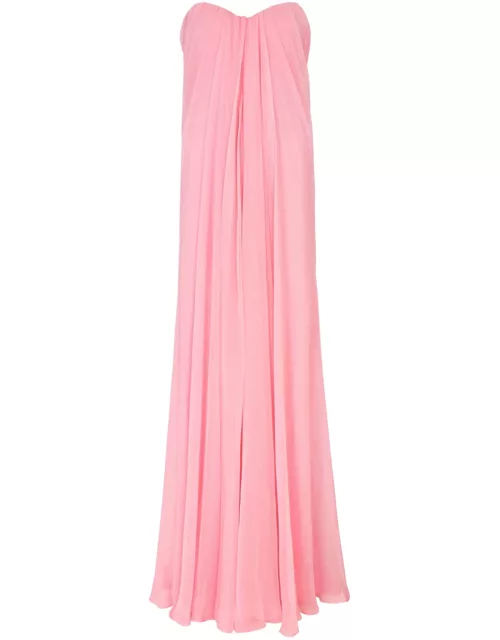 Alexander Mcqueen Strapless Pleated Silk Maxi Dress - Light Pink - 44 (UK12 / M)