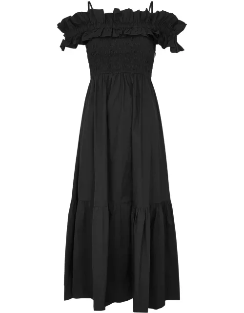 Ganni Ruffled Cotton-poplin Midi Dress - Black - 38 (UK10 / S)
