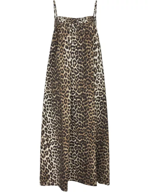 Ganni Leopard-print Cotton-poplin Midi Dress - 38 (UK10 / S)