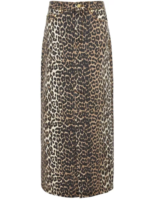 Ganni Leopard-print Stretch-denim Maxi Skirt - 38 (UK10 / S)