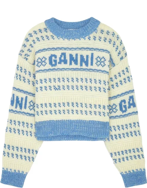 Ganni Logo-intarsia Wool Jumper - Blue - M (UK12 / M)