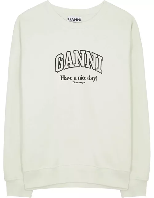 Ganni Logo-print Cotton Sweatshirt - Cream - L/XL (UK16 / XL)