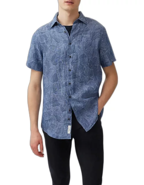 Men's Ellerby Linen Geometric-Print Short-Sleeve Shirt