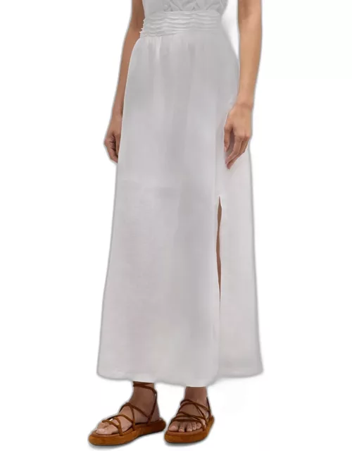 Victoria Side-Slit Pintuck Linen Maxi Skirt