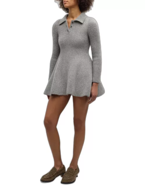 Long-Sleeve Cashmere Knit Mini Polo Dres