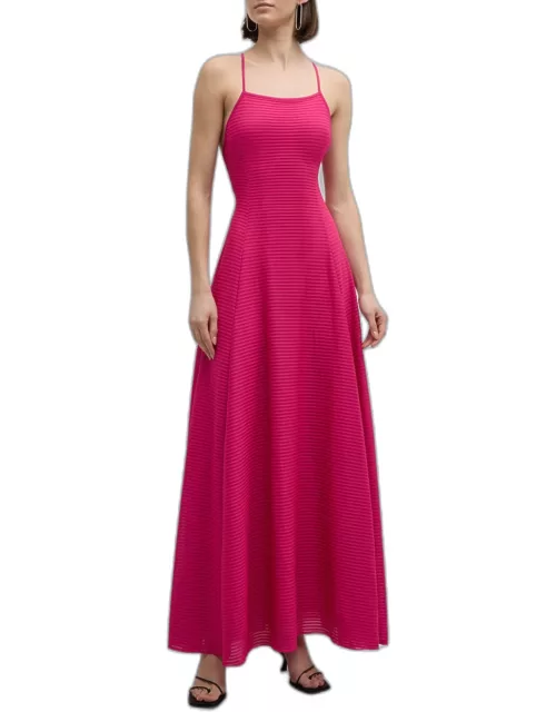 Ribbed A-Line Jersey Halter Maxi Dres
