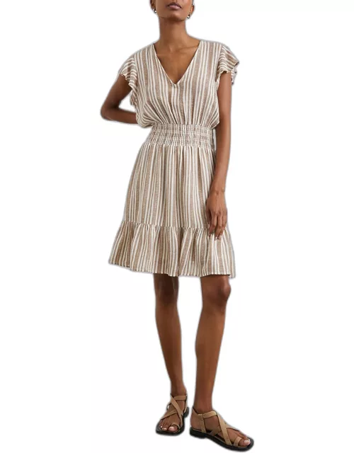 Tara Striped Flutter-Sleeve Mini Dres
