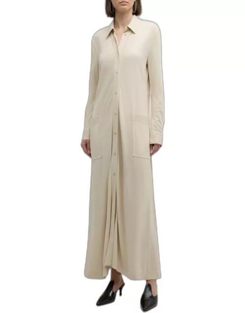 Long-Sleeve Flowing Jersey Maxi Shirtdres