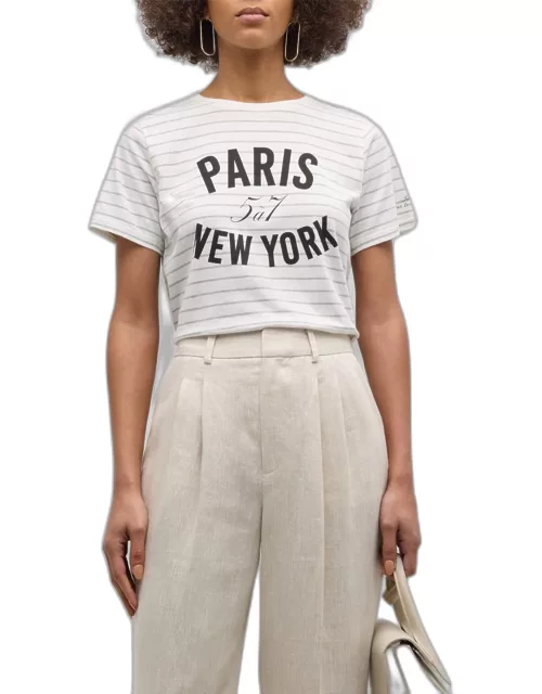 Paris New York Melange Stripe Short-Sleeve T-Shirt
