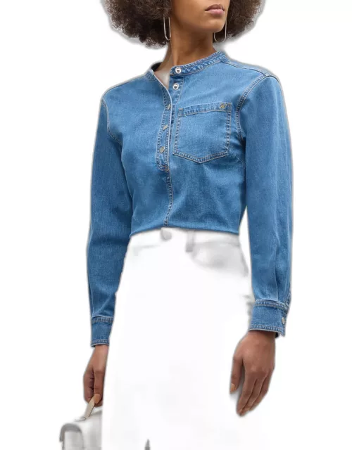 Axel Long-Sleeve Topstitched Denim Top