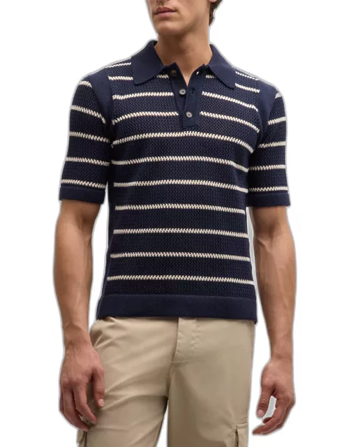 Men's Openwork Striped Polo Shirt