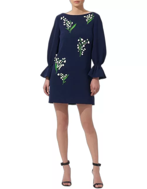 Embroidered Shift Dress with Flutter Sleeve